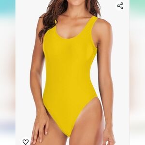 NEW Retro High Cut Low Back One-Piece Bathing Suit (Yellow) - Leoparts